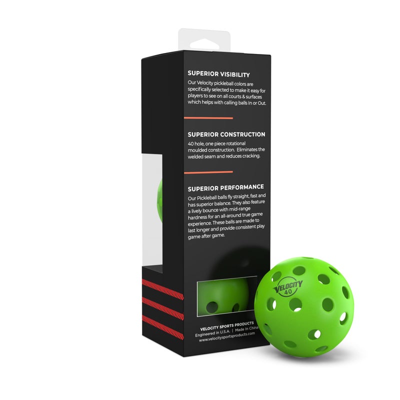 Velocity Outdoor Pickleball Balls, 3 Pack in Green - USAPA Approved Official Size and Weight 40 Hole Pickleballs - Image 2